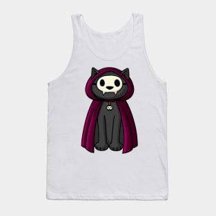 Black cat in robe and skull mask Tank Top